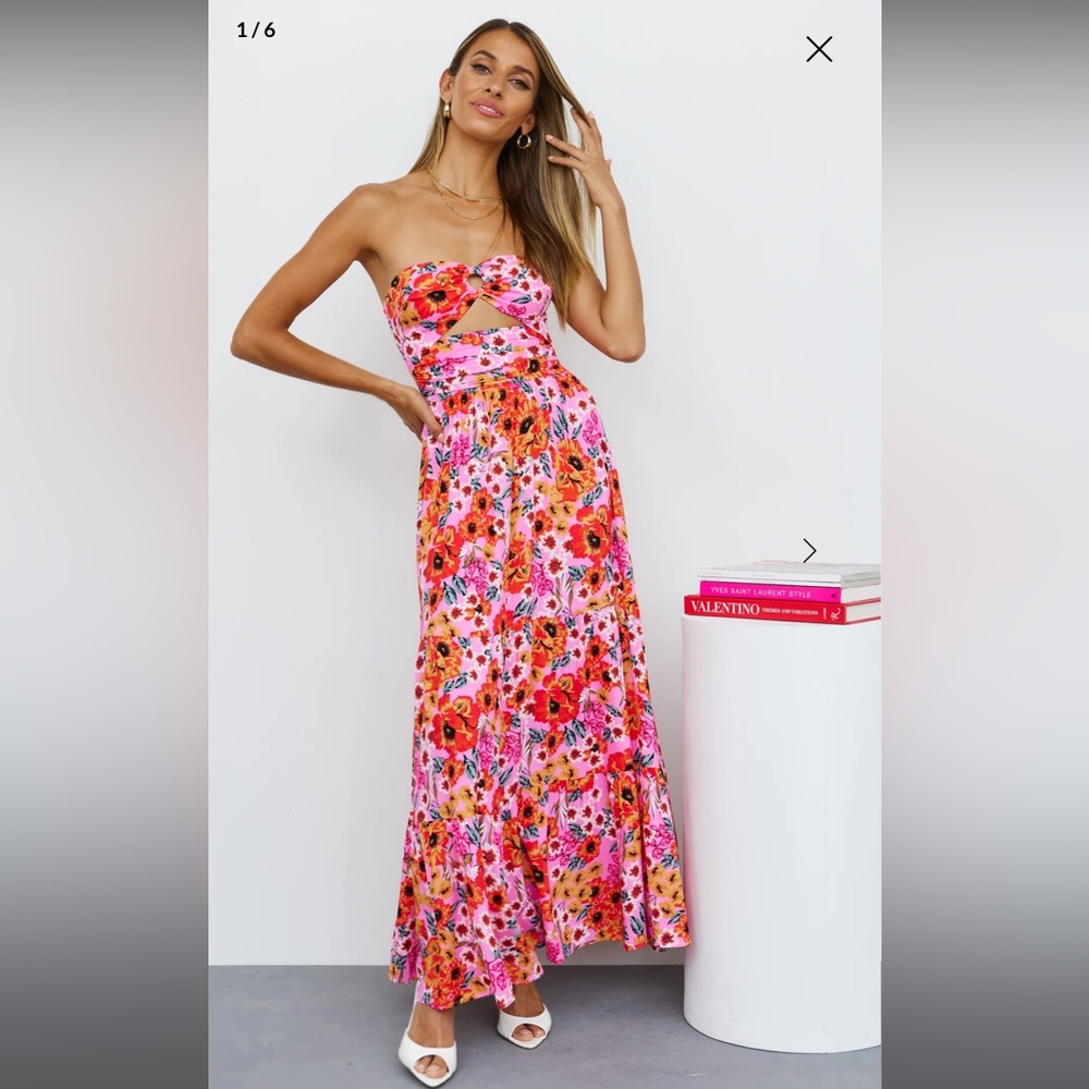 Hello Molly Pink Red Halter Maxi Dress